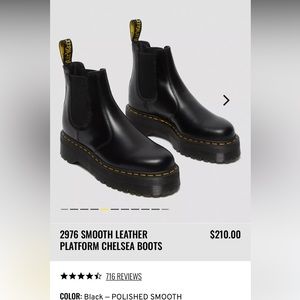 Dr. martens 2976 Chelsea- quad platform in smooth black leather EUC